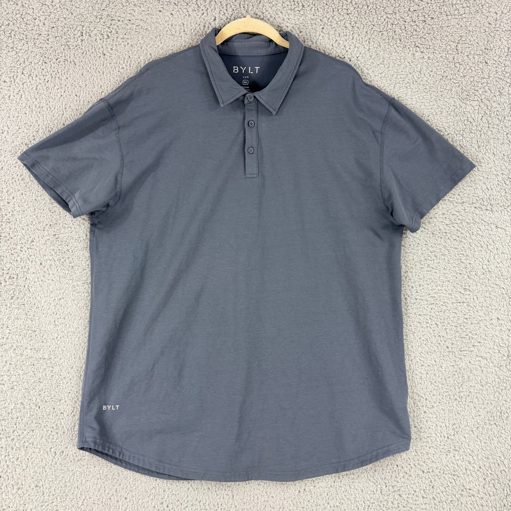 BYLT Lux Polo Shirt Mens XXL Gray Short Sleeve Curved Hem Performance MTPOL0187